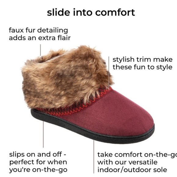 Isotoner Faux Fur Trimmed Micro-Suede Bootie Slippers Rubber Soles Gray Size 8.5 - Picture 8 of 11